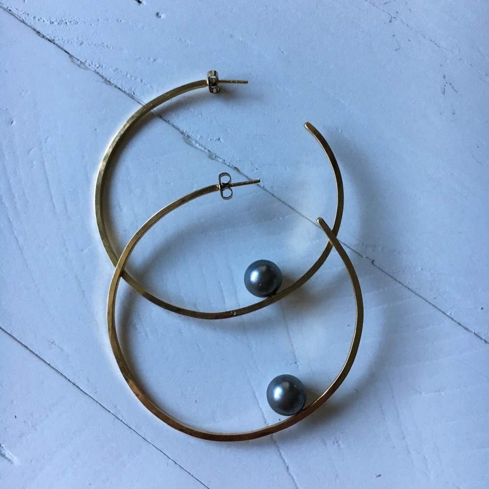 Tahitian Pearl Gold Vermeil Hoop Earrings